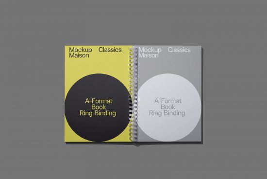 Professional ring-bound book mockup in A-format, perfect for presentation designs, portfolio showcase, and creative branding.