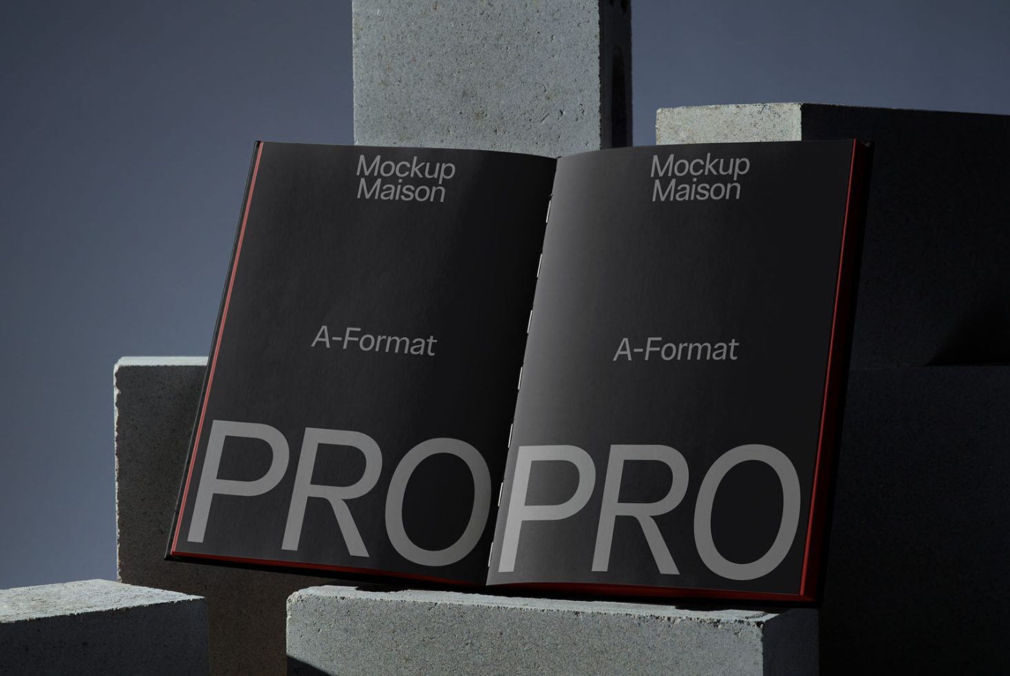 Professional magazine mockup on stone blocks showcasing cover design for design asset marketplace, ideal for presentations and portfolios.