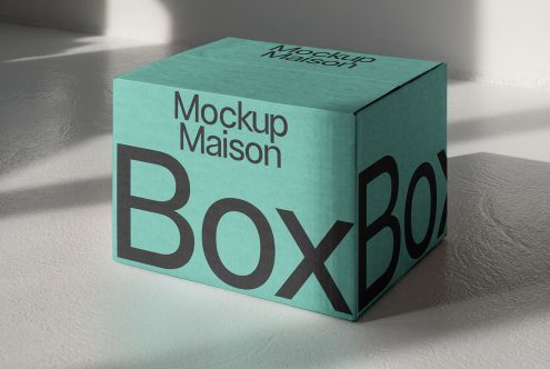 Realistic box mockup in sunlight for product design display, featuring editable surfaces for branding in a minimalist setting.