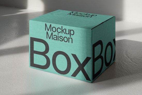 Realistic box mockup in sunlight for product design display, featuring editable surfaces for branding in a minimalist setting.
