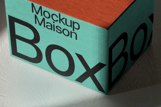 Realistic packaging mockup of box with bold typography and shadows, perfect for product design presentation and branding.