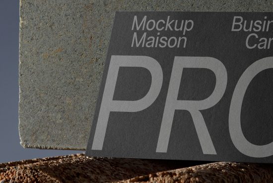 Stone texture business card mockup in natural lighting for realistic design presentation, essential for branding, templates category.