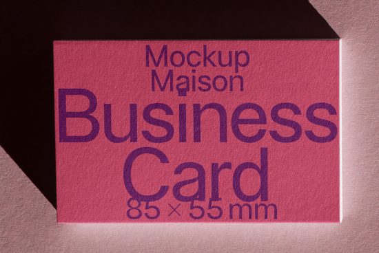 Pink business card mockup with elegant typography showcasing design, ideal for presentations, digital asset for graphic designers.