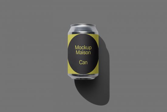 Sleek aluminum can mockup with customizable label design, ideal for presentations and portfolio showcasing in the beverage sector.