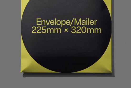 Black and yellow envelope mockup size 225 x 320mm, design presentation, realistic stationery mockup, graphic design asset.