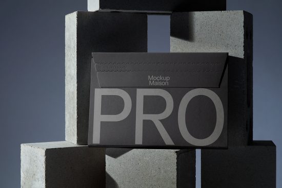 Elegant packaging mockup on concrete blocks. Perfect for designers to showcase product branding. High-quality, realistic design portfolio asset.