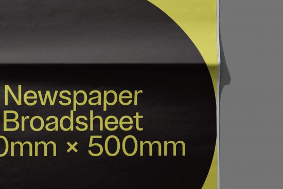 Close-up of a newspaper broadsheet mockup with text in bold, ideal for editorial design presentations, print template previews, and graphic designers.