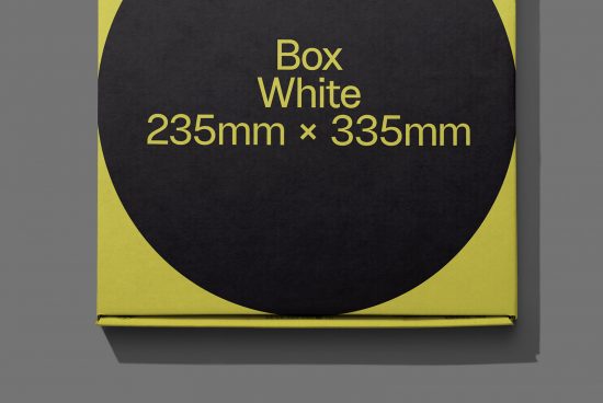 Minimalist black and yellow packaging mockup design with dimensions, ideal for product presentation and branding projects for designers.