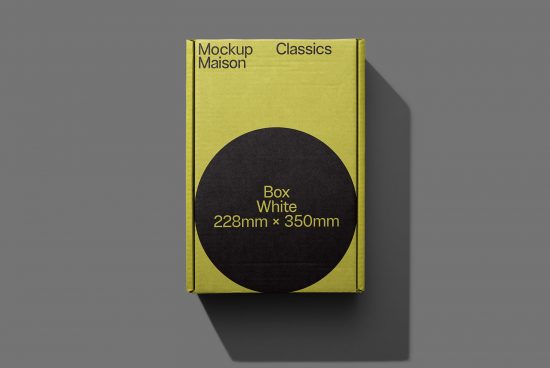 Book mockup with minimalist cover design in yellow and black, standing against a neutral background, perfect for presentations and portfolios.