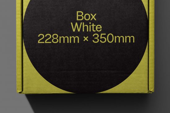Black and olive green box mockup with dimensions label, ideal for packaging design presentation for designers and creative projects.