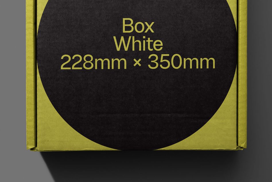 Black and olive green box mockup with dimensions label, ideal for packaging design presentation for designers and creative projects.