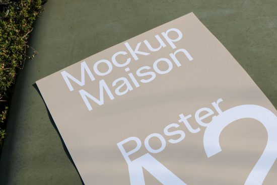 Poster mockup design with typographic details on outdoor background, ideal for graphic presentation and portfolio showcase.