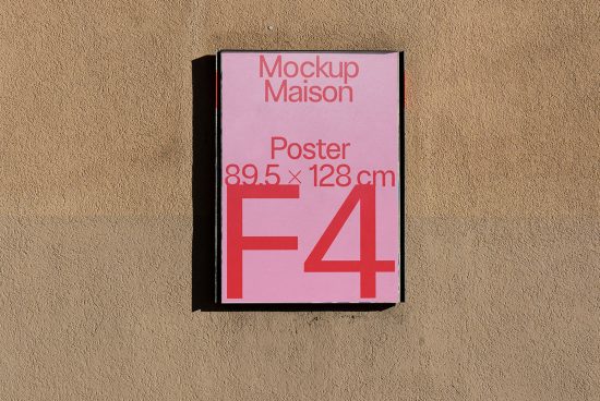 Wall-mounted poster mockup on textured background, ideal for designers to display artwork, size 89.5x128 cm, with clear, bold typography.