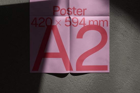 A2 poster mockup with realistic shadows for graphic design presentations, showcasing dimensions 420 x 594 mm on a textured background.