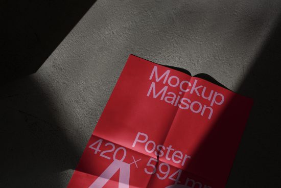 Red poster mockup with natural lighting and shadow, ideal for showcasing design work within realistic settings for designers.