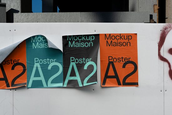 Urban poster mockups collection displayed on exterior wall, showcasing design versatility, ideal for graphic presentations.