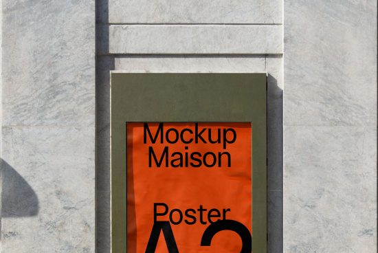 Urban poster mockup on a marble wall display for design presentations, showcasing fonts and graphics in a realistic environment.