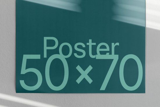 Modern minimalist poster mockup 50x70 cm size with shadow overlay for showcasing design work, ideal for graphic designers and template presentations.