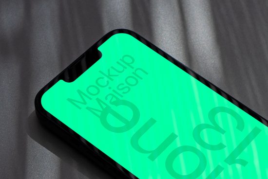 Smartphone mockup on textured background with customizable screen for presenting app designs, perfect for designers' portfolios and presentations.