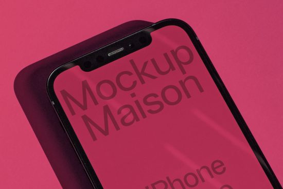 Smartphone screen mockup on pink background, close-up view ideal for app design presentation and digital asset portfolio.