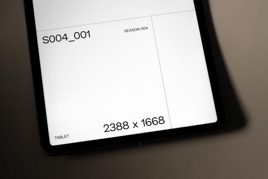 Close-up view of a tablet screen displaying resolution details, ideal for technology mockup templates in digital asset marketplaces for designers.