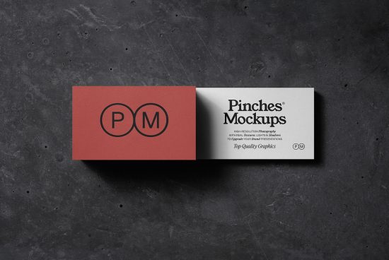 Elegant business card mockup on textured dark background, showcasing front and back design for professional presentation, ideal for designers.