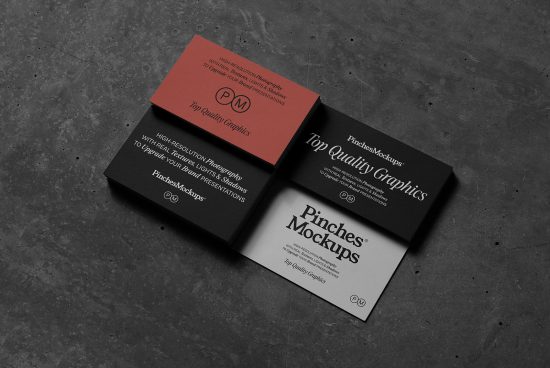 Professional business card mockup on textured background, ideal for designers to showcase branding designs.