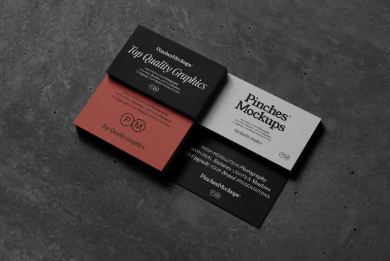 Stylish business card mockup on textured dark backdrop, showcasing elegant typography, perfect for designer presentations and branding.