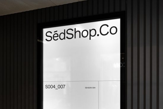 Storefront mockup with elegant signage displaying text SédShop.Co for graphic designers to showcase branding designs.