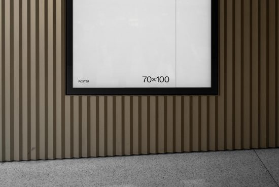 Empty billboard mockup in a modern setting with corrugated panel wall and concrete floor, perfect for poster design display.