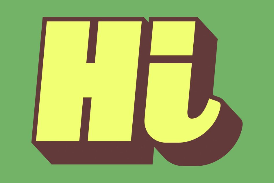 Bold stylized text 'Hi' in retro color palette, ideal for graphics or font design inspiration in creative digital asset marketplace.