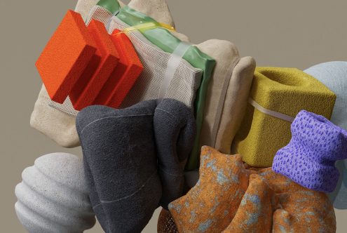 Vibrant 3D render of assorted textiles, featuring various fabrics and textures - ideal for graphic design in mockups and presentations.