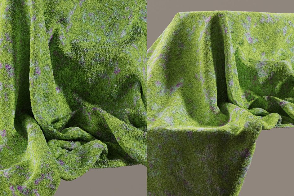 Textured green fabric mockup with realistic folds and floral pattern, ideal for presentations in graphics and templates categories.