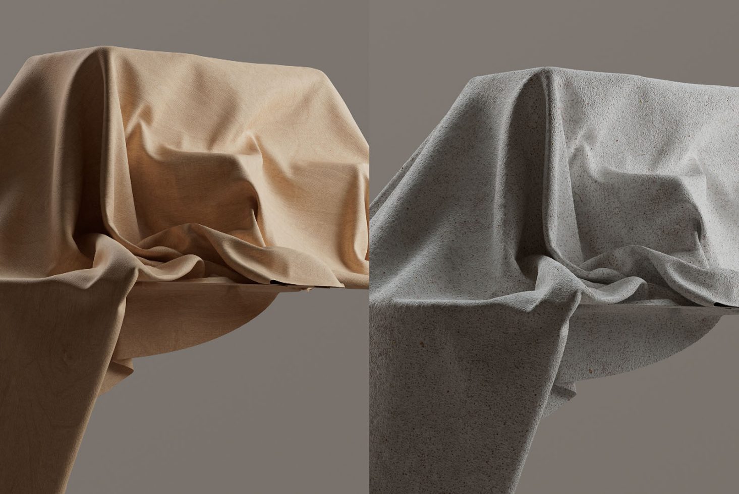 Realistic fabric mockups with detailed texture, draped over an object in two color variations for design presentation.