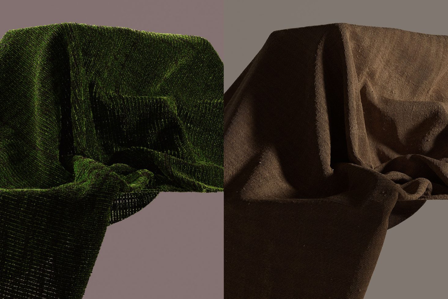 Textured fabric mockup with two contrasting colors, green and brown, displaying rich, detailed textures for realistic design previews.