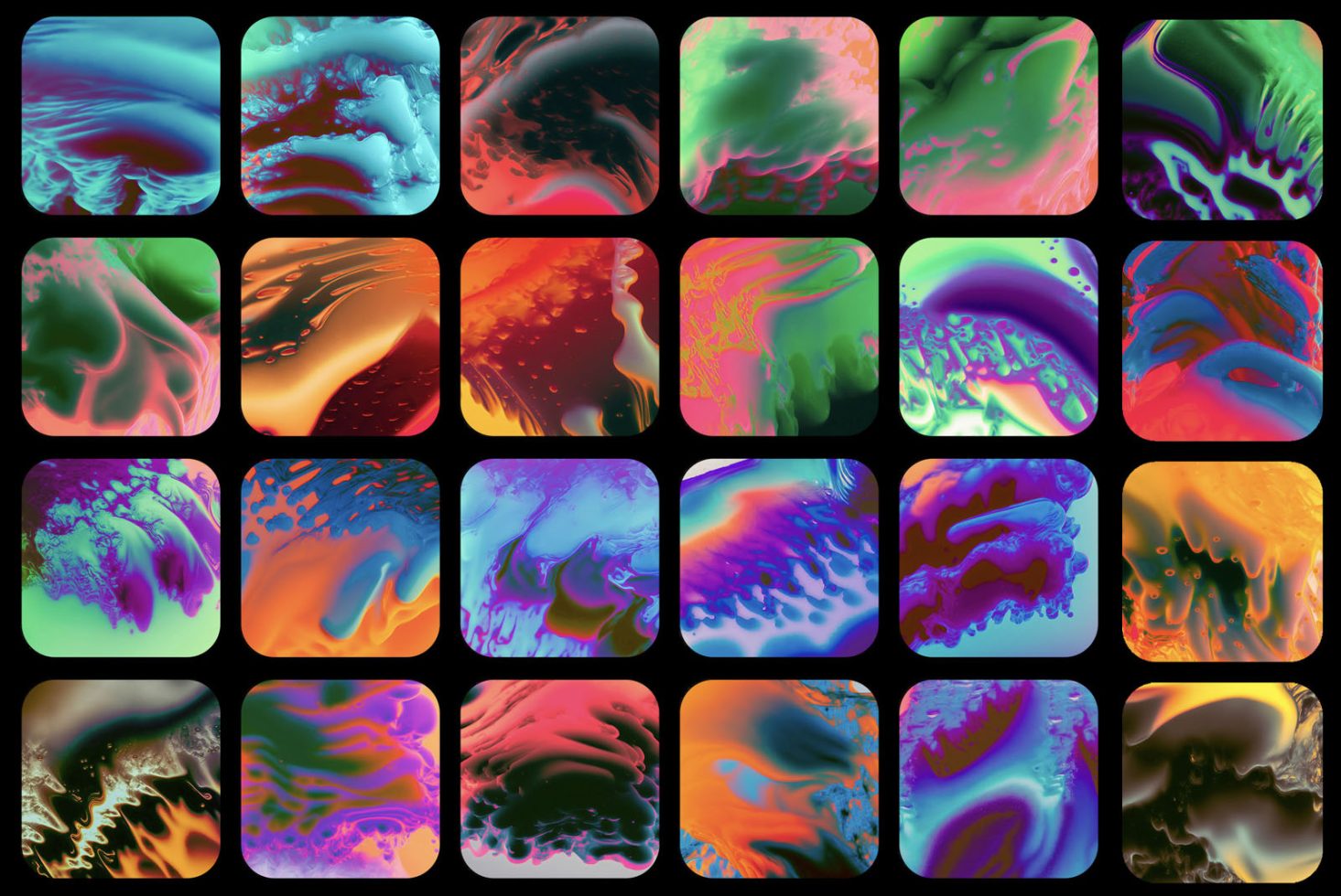 Vibrant abstract fluid art backgrounds set for design projects. Colorful graphics perfect for templates, mockups, and creative assets.