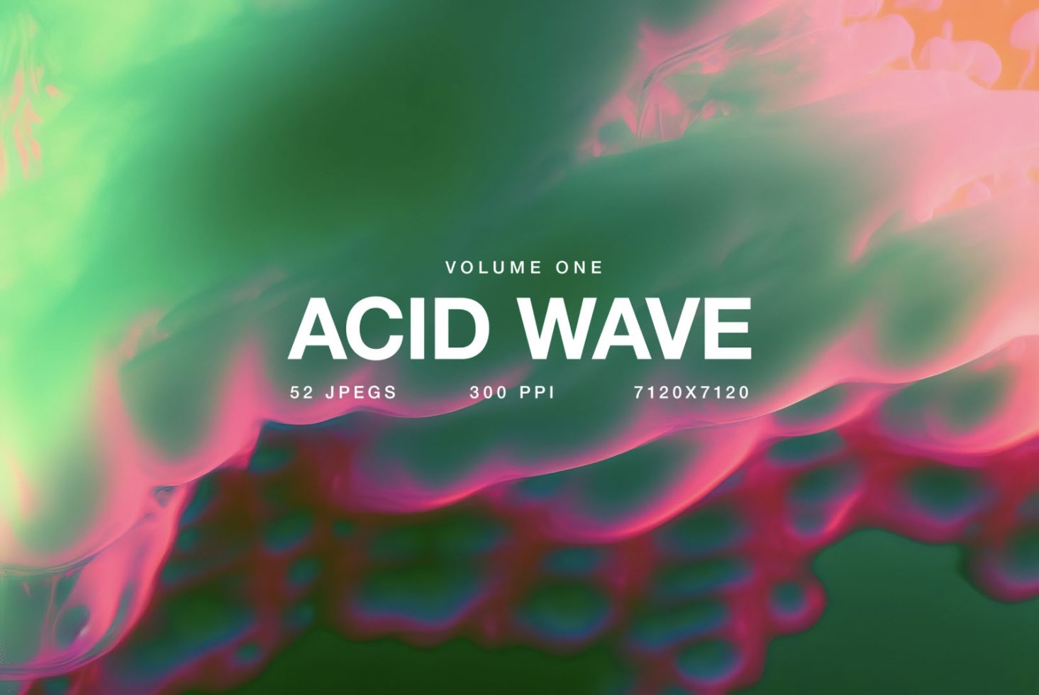 Dynamic Acid Wave graphics pack, 52 vibrant JPEGs, high-resolution 300 PPI, abstract design, digital asset for creative designers.