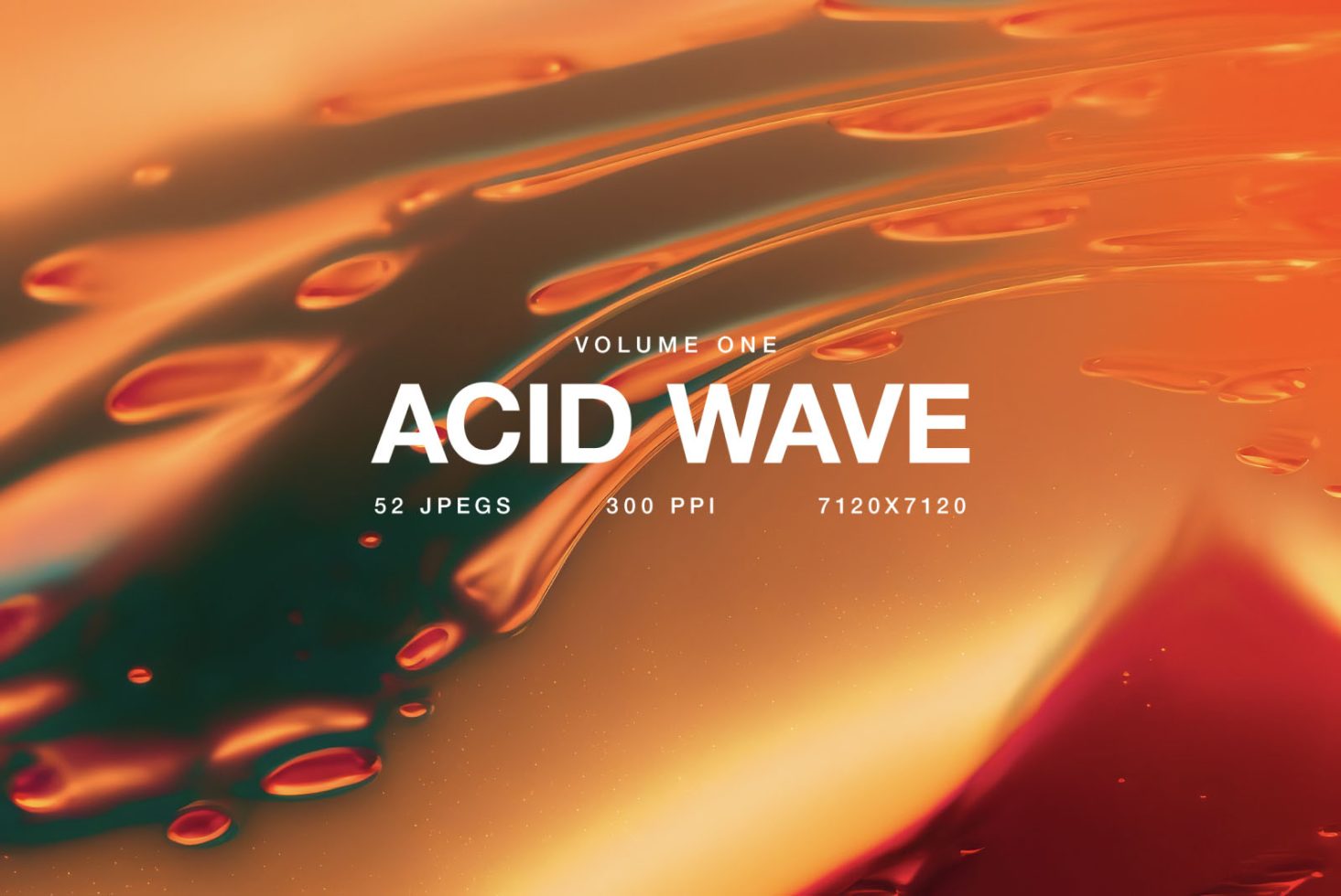 Alt: Acid Wave themed graphic design with vibrant orange tones and water droplets, ideal for design mockups or backgrounds, 300 DPI, high-resolution.