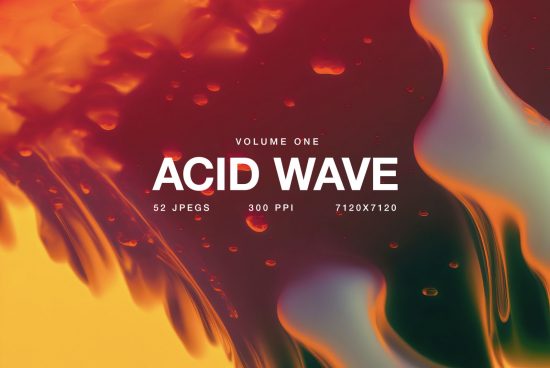 Colorful acid wave abstract graphics pack for designers, with 52 high-resolution JPEGs at 300 PPI, vibrant liquid design, 7120x7120 pixels.