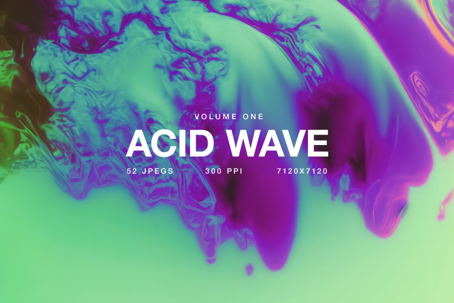 Colorful abstract Acid Wave graphics pack display with vibrant liquid patterns for design backgrounds, 52 JPEGs, 300 PPI, 7120x7120px.