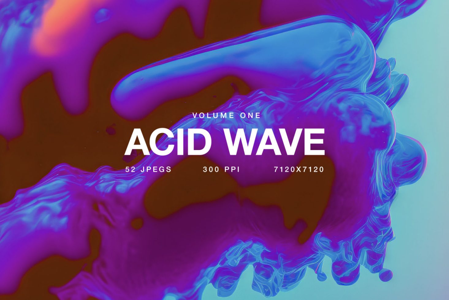 Vivid abstract Acid Wave graphics pack with 52 JPEGs, high resolution 300 PPI, suitable for vibrant design projects and digital art.