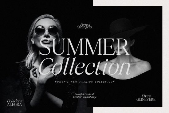 Fashion poster template featuring stylish women, bold typography for summer collection, ideal for designers creating mockups and graphics.