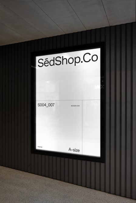 Modern poster mockup displayed in a stylish interior with minimalist design, suitable for presentations and advertising designs.