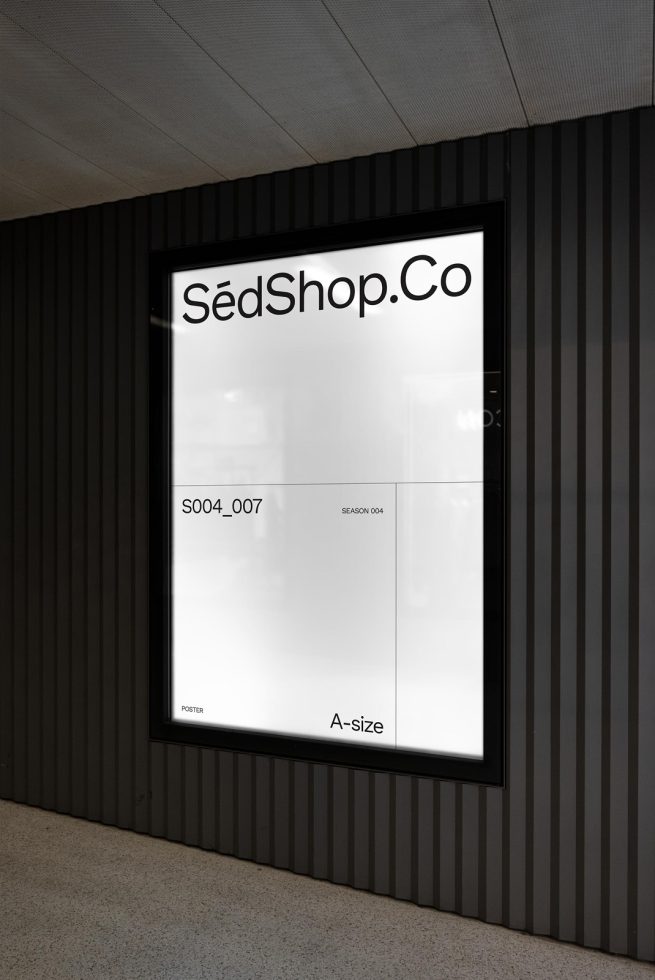 Modern poster mockup displayed in a stylish interior with minimalist design, suitable for presentations and advertising designs.