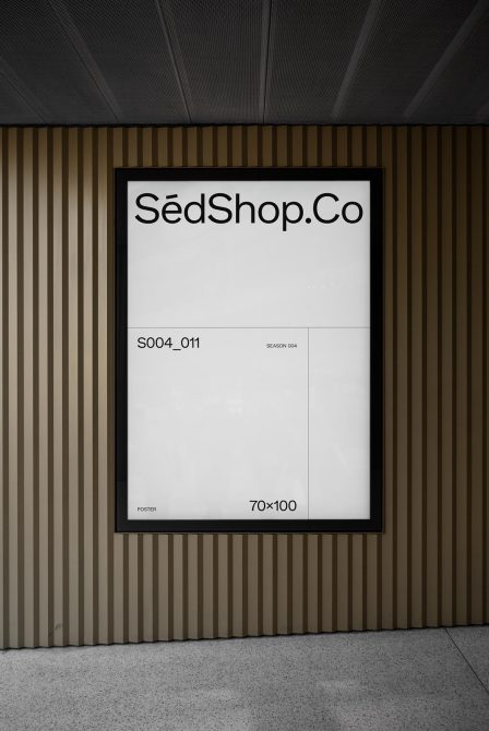 Minimalist poster mockup in a modern frame at a subway station, showcasing clean design, suitable for graphic templates and presentations.