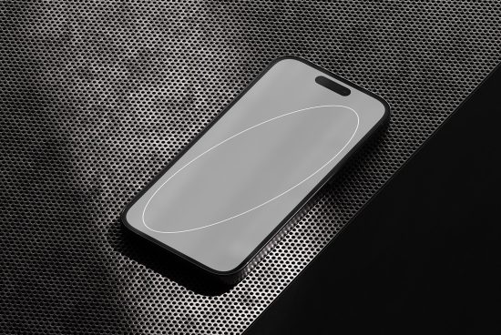 Modern smartphone mockup on textured black background, ideal for presenting mobile app designs and responsive websites.