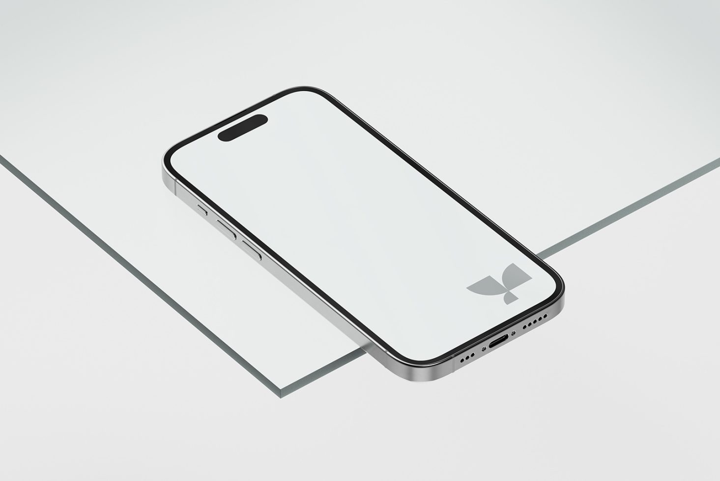 Minimalistic smartphone mockup with blank screen on geometric background for UI design presentation, digital asset for graphic designers.