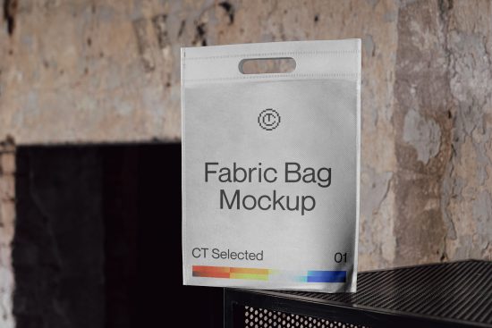 Realistic fabric tote bag mockup on textured background, design presentation tool for branding, marketing, and designer portfolio.