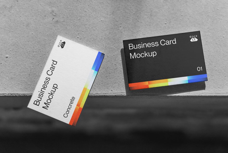 Business card mockup with colorful rainbow gradient edge detail