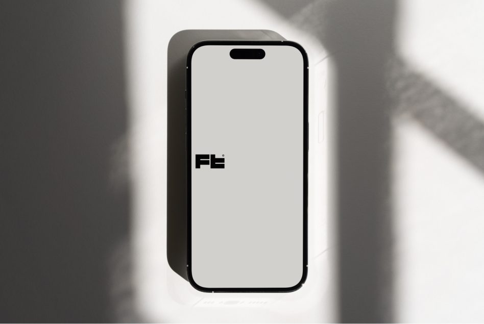 iPhone 14 Pro mockup in corner with soft diffused light creating geometric shadows